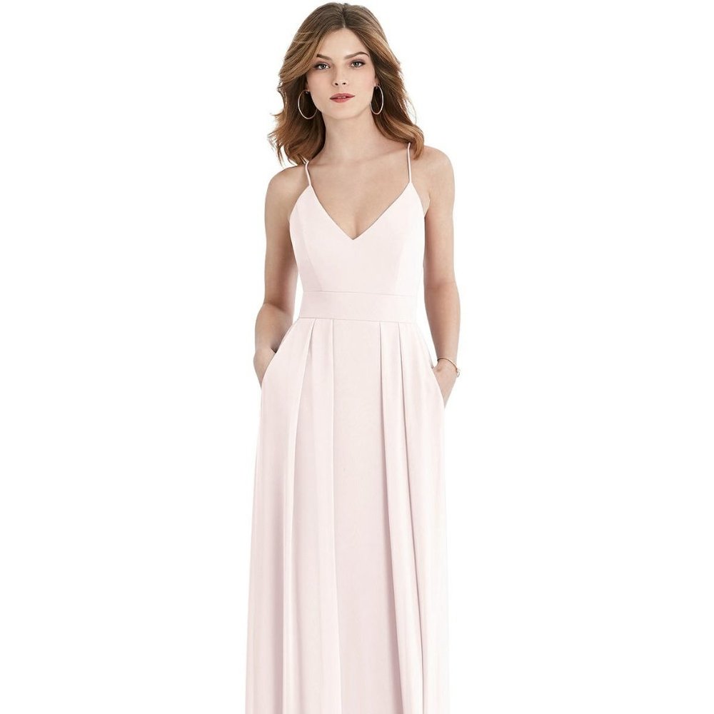 After Six 1514 Pleated Crepe Maxi Dress - Blush